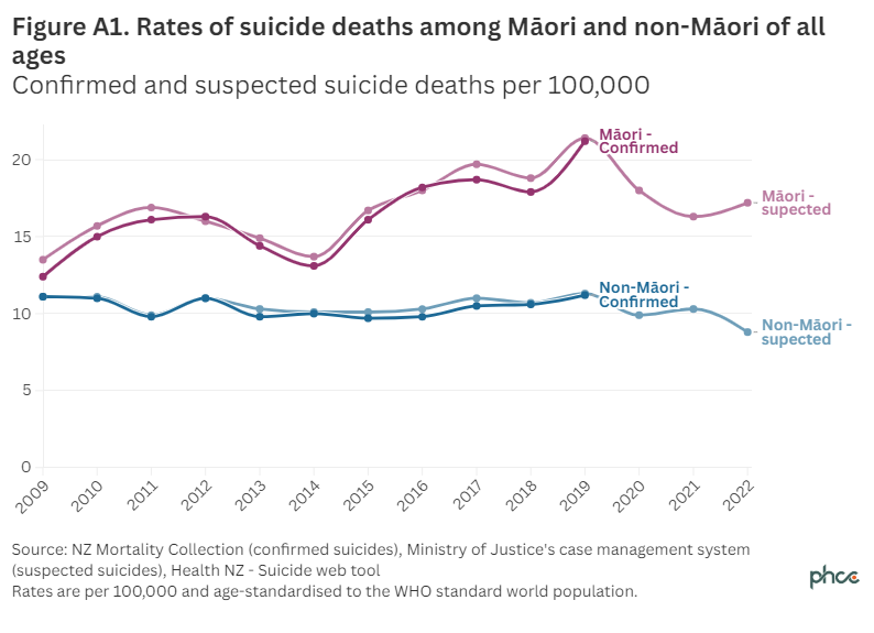 suicide deaths Maori and non Maori