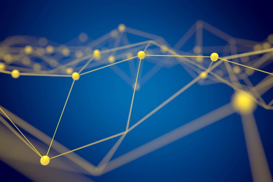 abstract image of interconnected yellow nodes on blue background